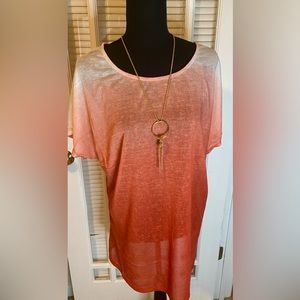 Avenue Orange Ombré Shirt with Necklace